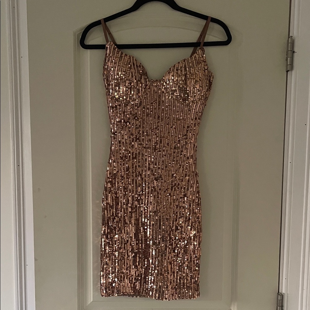 Fashion Nova Glittering Bronze Mini Dress